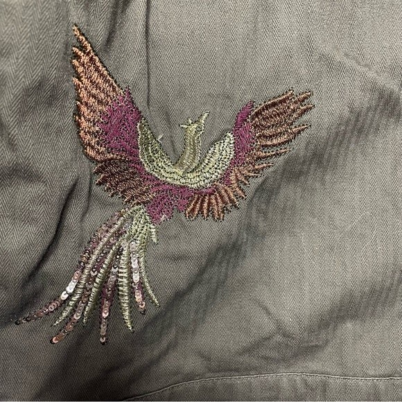 Colleen Lopez Phoenix Embroidered Birds Military Green Woman's Jacket Size M - Picture 7 of 15